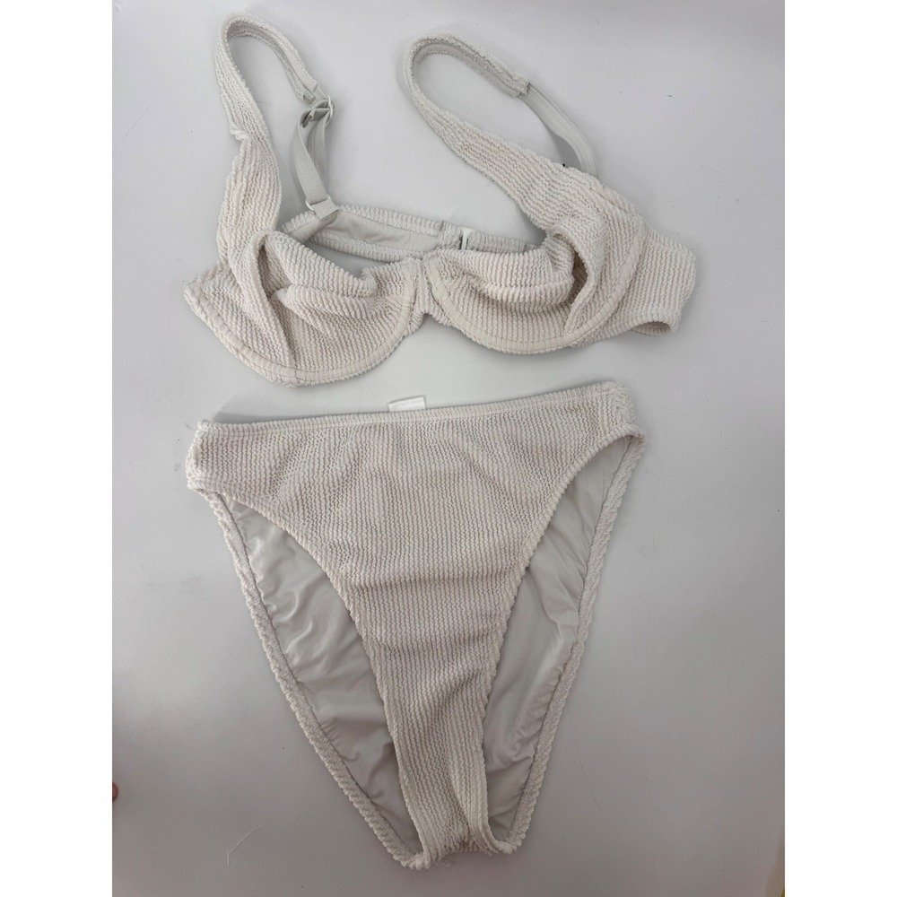 Good American Bikini Set Womens S White Smocked Underwire High Cut Two Piece